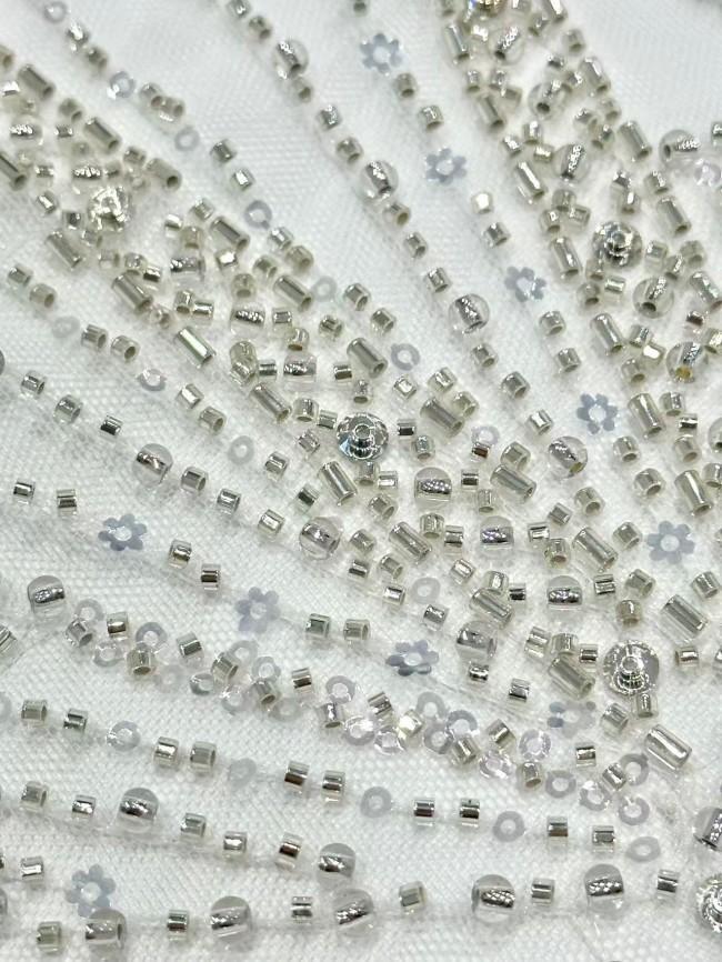 5 Yards Colorful Sequins Pearls Rhinestones Beaded Embroidered 3D Floral Lace Fabric Material For Dressmaking HN198