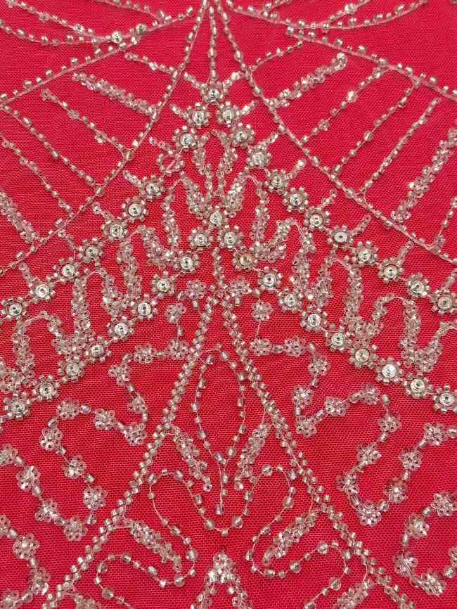 5 Yards Colorful Sequins Pearls Rhinestones Beaded Embroidered 3D Floral Lace Fabric Material For Dressmaking HN198