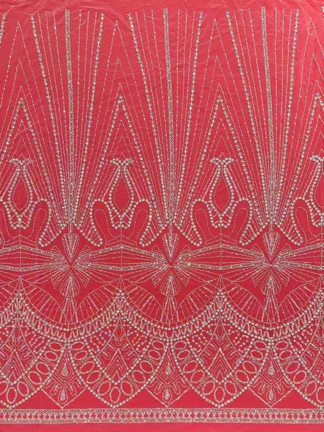5 Yards Colorful Sequins Pearls Rhinestones Beaded Embroidered 3D Floral Lace Fabric Material For Dressmaking HN198