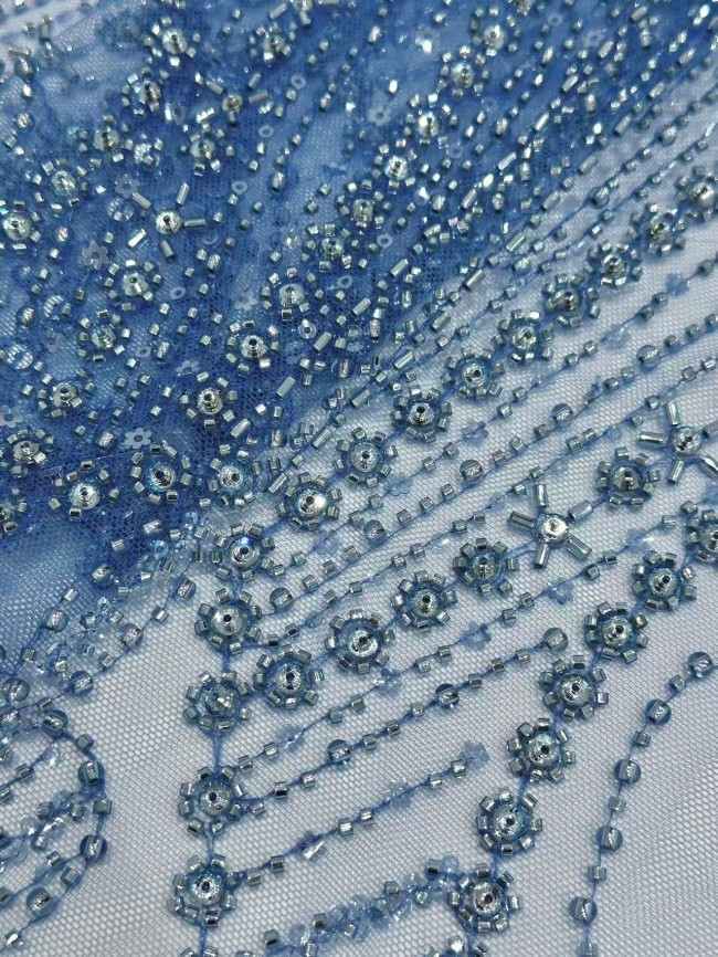 5 Yards Colorful Sequins Pearls Rhinestones Beaded Embroidered 3D Floral Lace Fabric Material For Dressmaking HN198