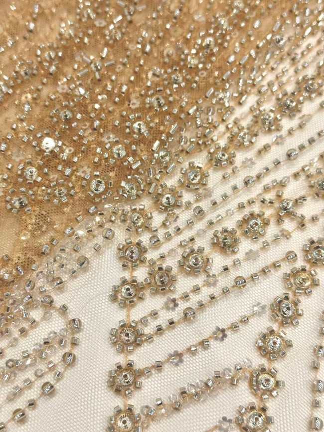 5 Yards Colorful Sequins Pearls Rhinestones Beaded Embroidered 3D Floral Lace Fabric Material For Dressmaking HN198