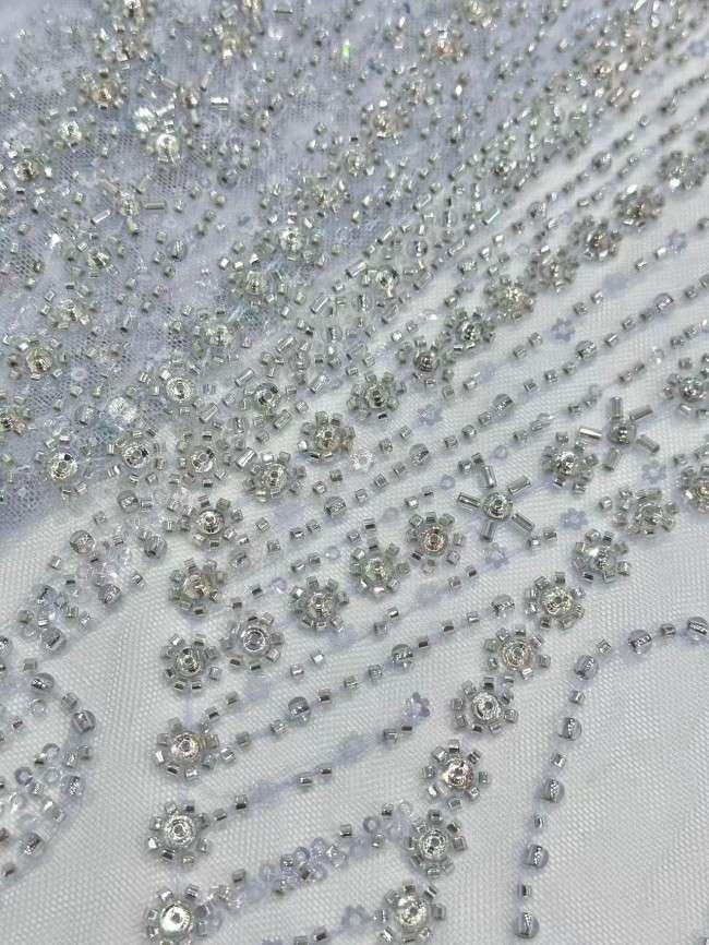 5 Yards Colorful Sequins Pearls Rhinestones Beaded Embroidered 3D Floral Lace Fabric Material For Dressmaking HN198
