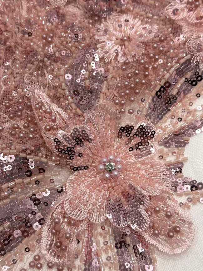 5 Yards Colorful Sequins Pearls Rhinestones Beaded Embroidered 3D Floral Lace Fabric Material For Dressmaking HN199