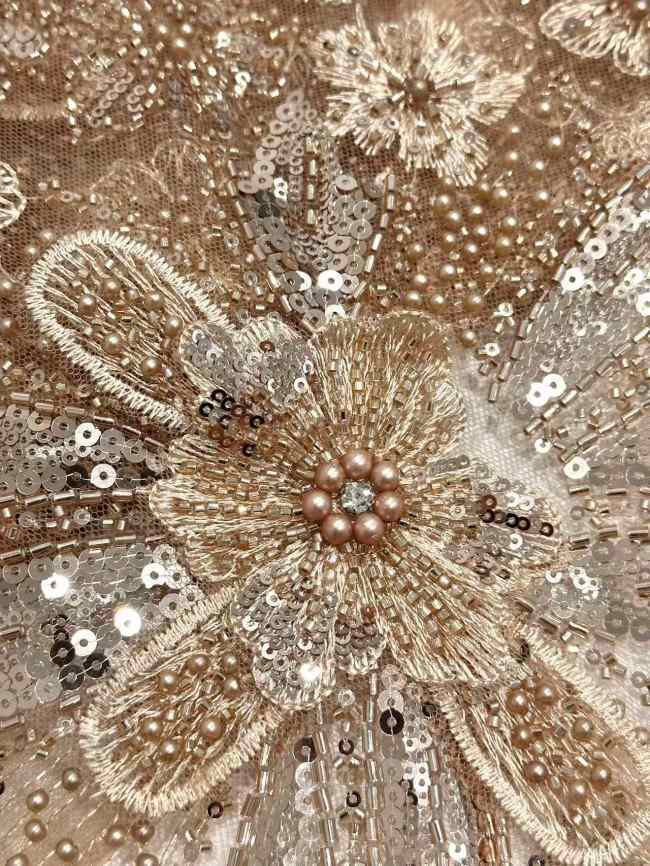 5 Yards Colorful Sequins Pearls Rhinestones Beaded Embroidered 3D Floral Lace Fabric Material For Dressmaking HN199