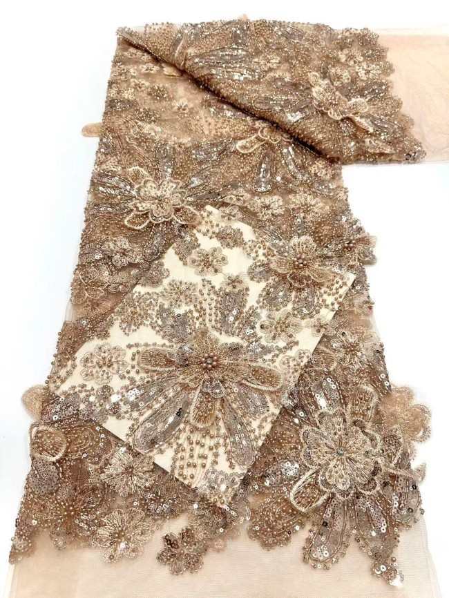 5 Yards Colorful Sequins Pearls Rhinestones Beaded Embroidered 3D Floral Lace Fabric Material For Dressmaking HN199