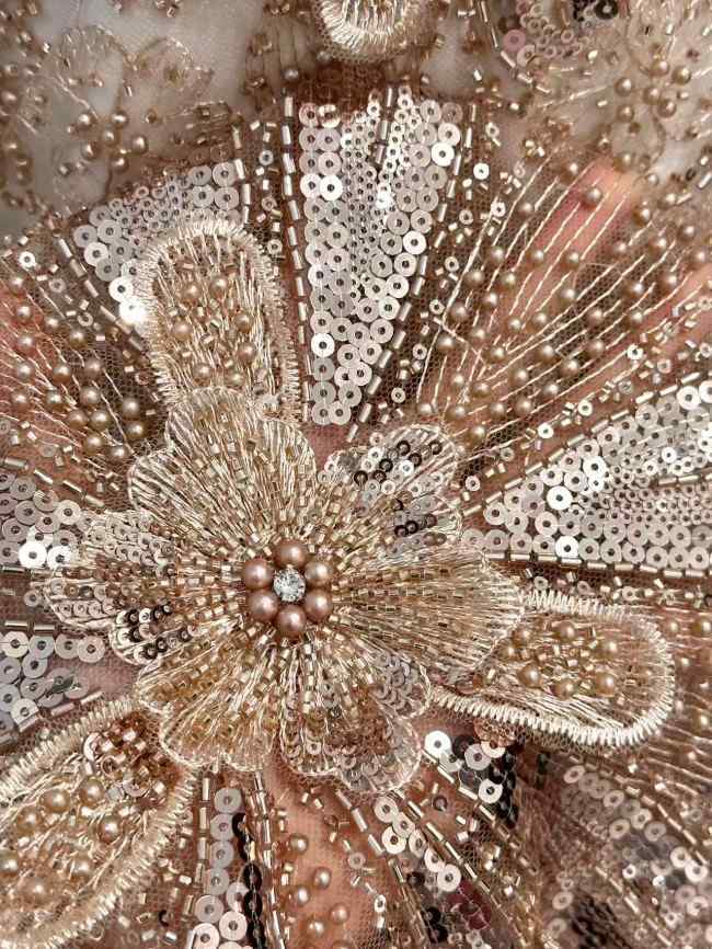 5 Yards Colorful Sequins Pearls Rhinestones Beaded Embroidered 3D Floral Lace Fabric Material For Dressmaking HN199
