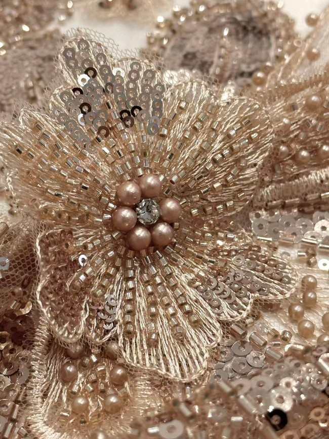 5 Yards Colorful Sequins Pearls Rhinestones Beaded Embroidered 3D Floral Lace Fabric Material For Dressmaking HN199