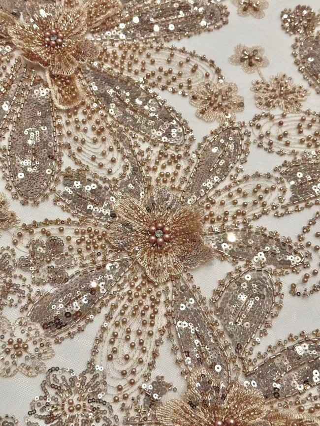 5 Yards Colorful Sequins Pearls Rhinestones Beaded Embroidered 3D Floral Lace Fabric Material For Dressmaking HN199