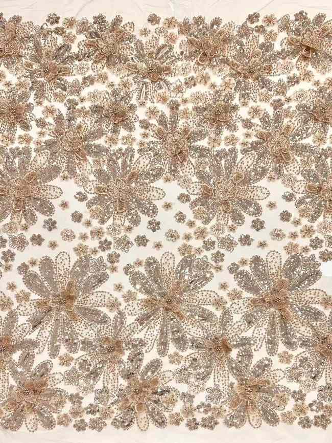 5 Yards Colorful Sequins Pearls Rhinestones Beaded Embroidered 3D Floral Lace Fabric Material For Dressmaking HN199