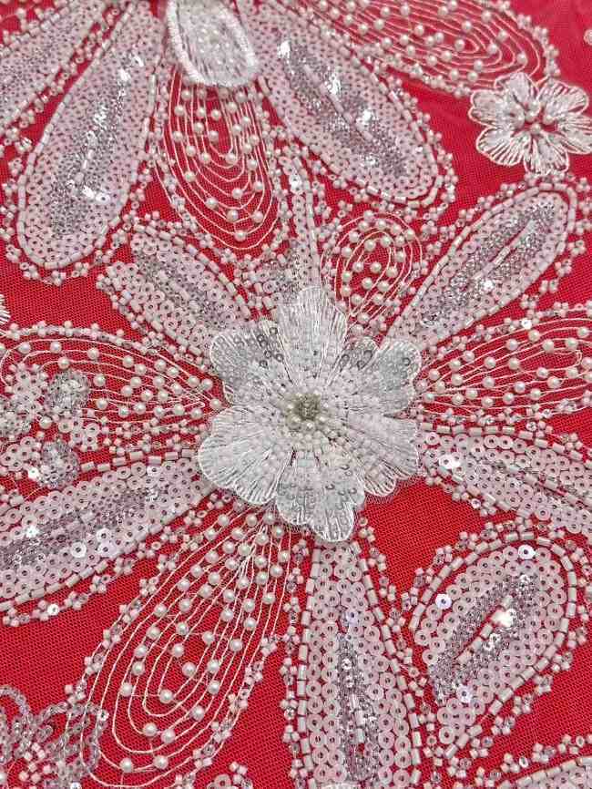 5 Yards Colorful Sequins Pearls Rhinestones Beaded Embroidered 3D Floral Lace Fabric Material For Dressmaking HN199