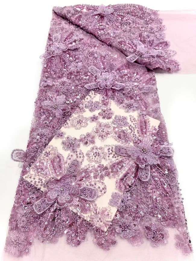 5 Yards Colorful Sequins Pearls Rhinestones Beaded Embroidered 3D Floral Lace Fabric Material For Dressmaking HN199