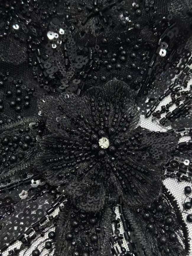 5 Yards Colorful Sequins Pearls Rhinestones Beaded Embroidered 3D Floral Lace Fabric Material For Dressmaking HN199