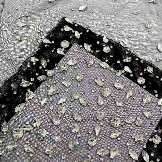 Luxury Crystal Beaded Rhinestones Embroidered Tulle Lace Fabric for Dresses – 5 Yards