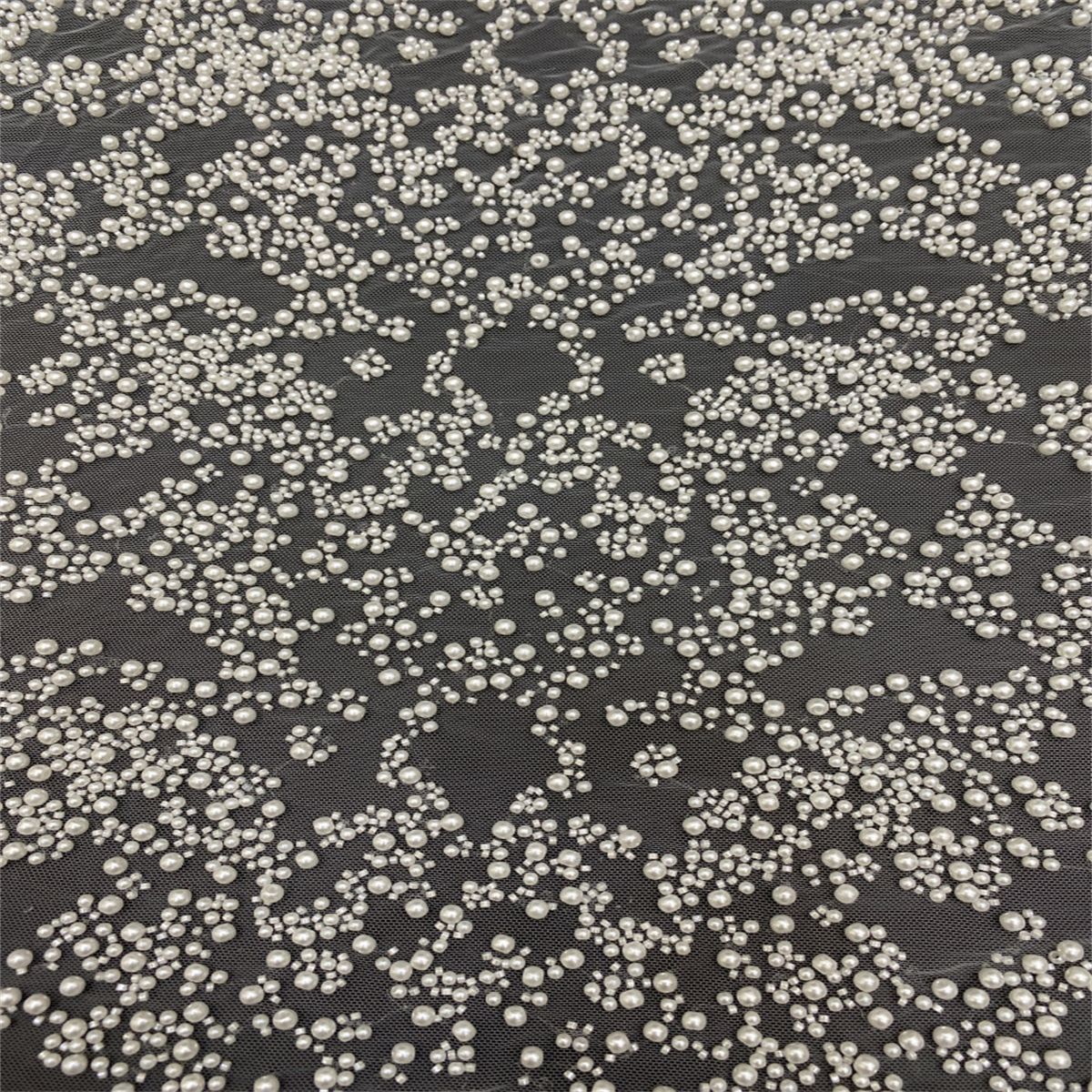 Luxury Crystal Beaded Pearl Embroidered Bridal Lace Fabric – 5 Yards for Wedding Dresses (Off White)