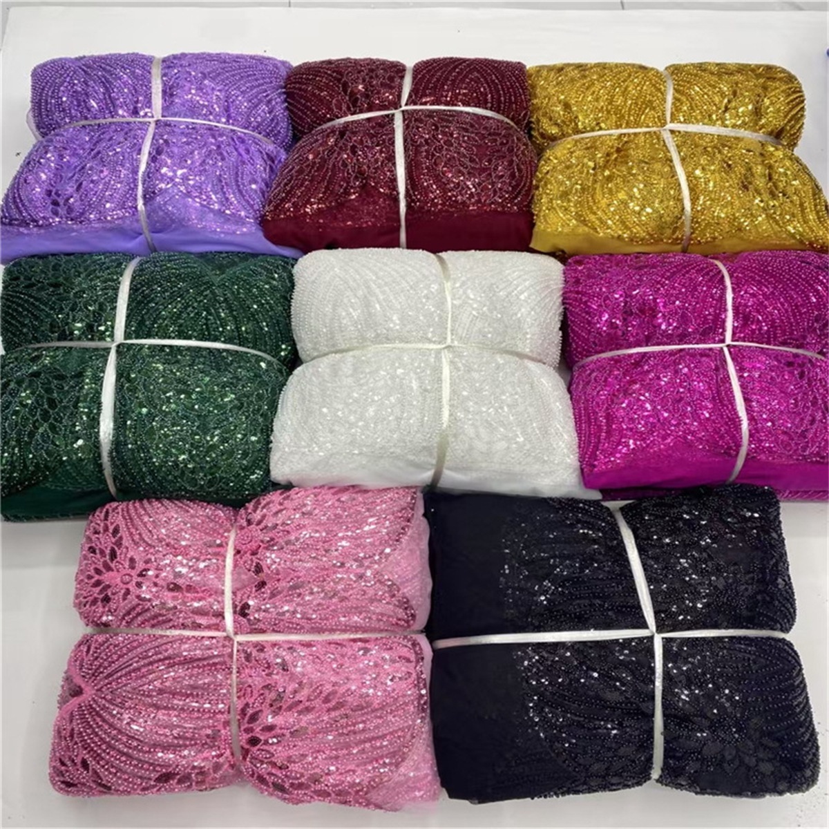 Luxury Crystal Beaded Pearl Embroidered Lace Fabric – 5 Yards for Wedding & Evening Dresses