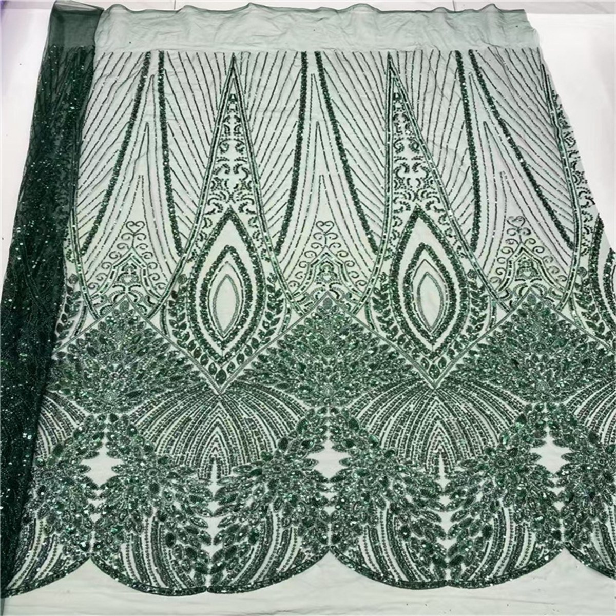 Luxury Crystal Beaded Pearl Embroidered Lace Fabric – 5 Yards for Wedding & Evening Dresses