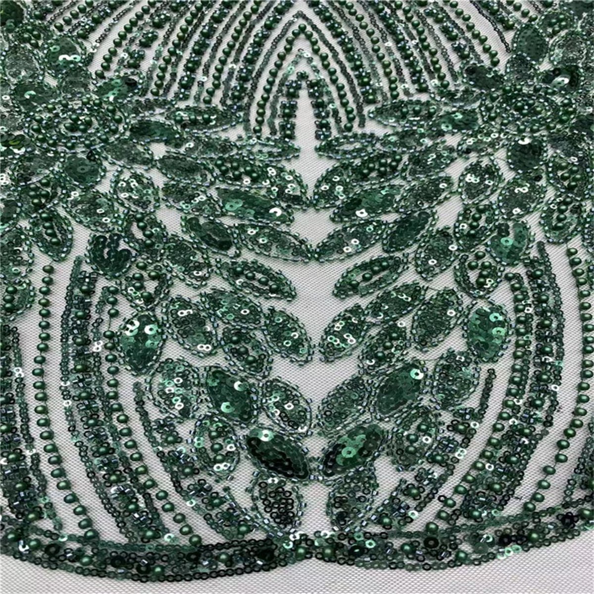 Luxury Crystal Beaded Pearl Embroidered Lace Fabric – 5 Yards for Wedding & Evening Dresses