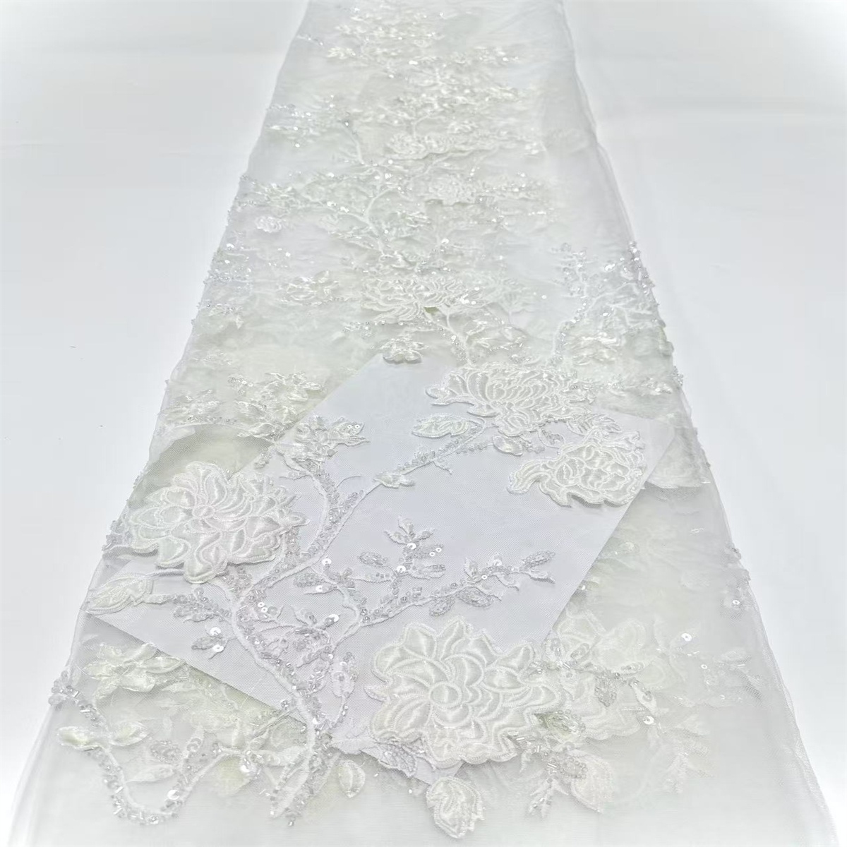 5 Yards Beaded 3D Floral Lace Fabric, Embroidered Mesh Lace Fabric, Embellished Fabric with Beads, Sequins, Pearls, 3D Flowers, Petals, Ref. LIL1260