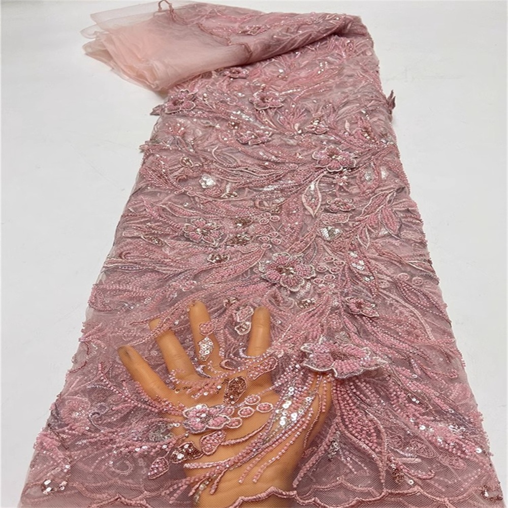 5 Yards Beaded Embroidered Lace Material Fabric For Dresses
