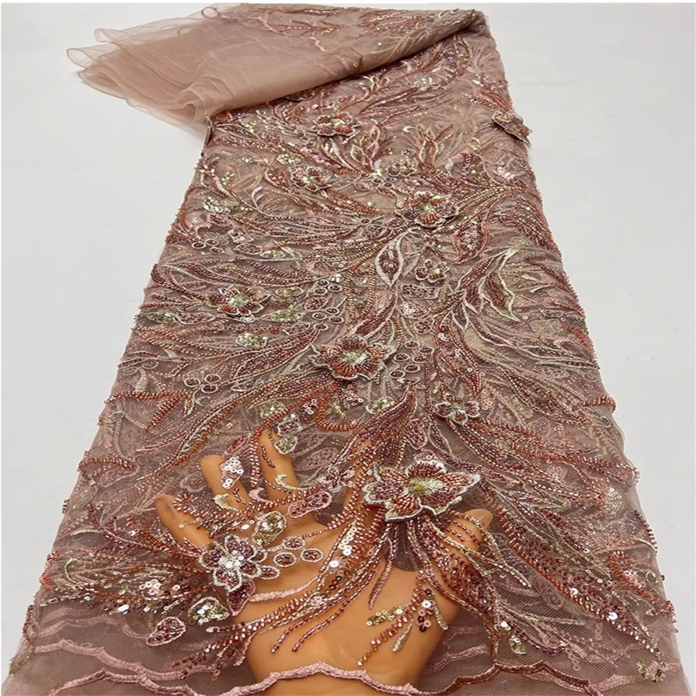 5 Yards Beaded Embroidered Lace Material Fabric For Dresses