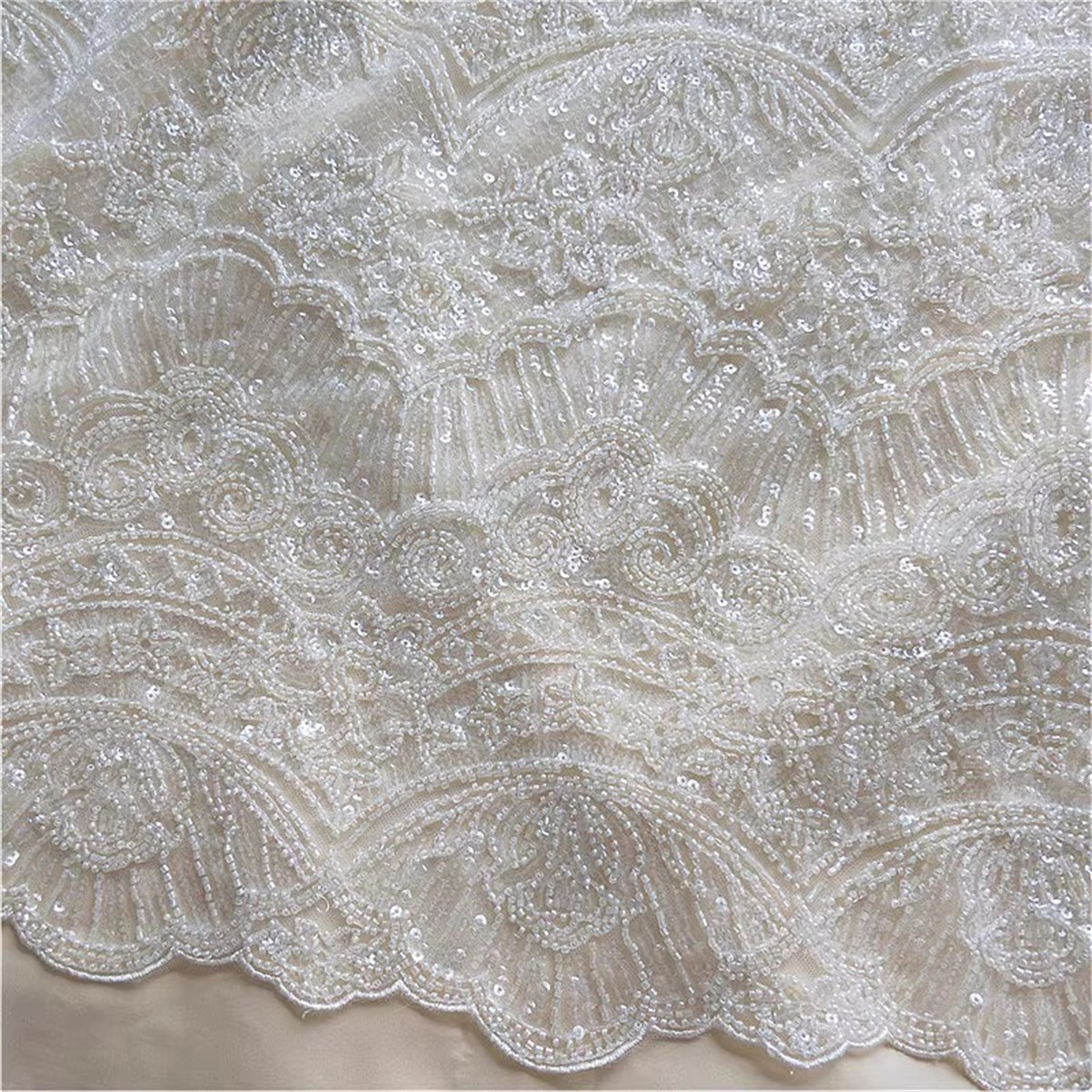 1 Yard Heavy Beaded Bridal Lace Fabric (Off White)