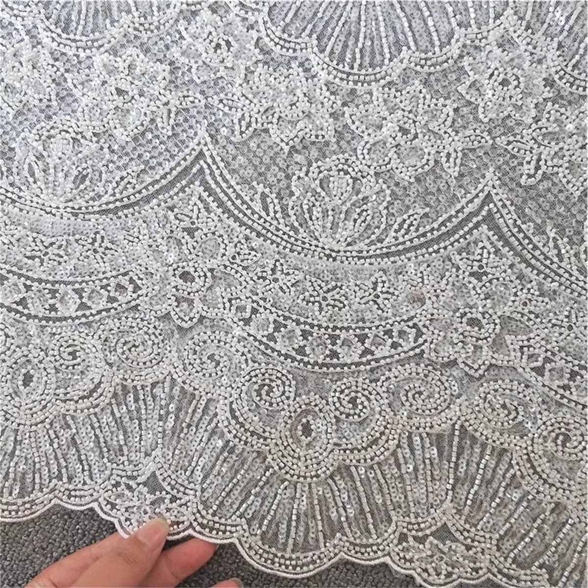 1 Yard Heavy Beaded Bridal Lace Fabric (Off White)
