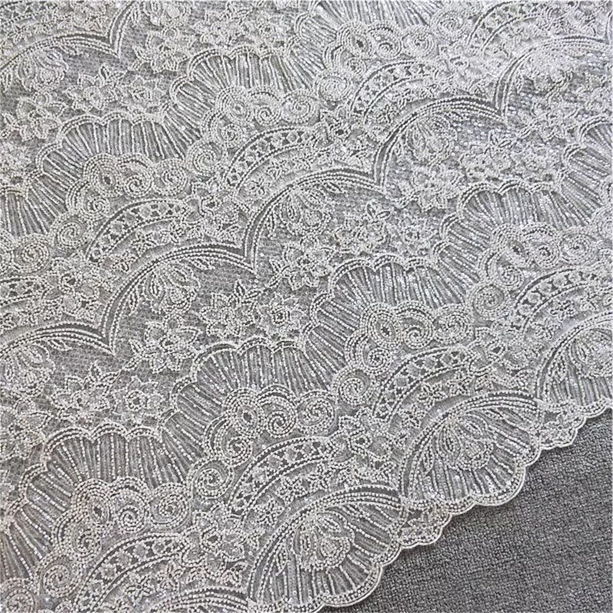 1 Yard Heavy Beaded Bridal Lace Fabric (Off White)