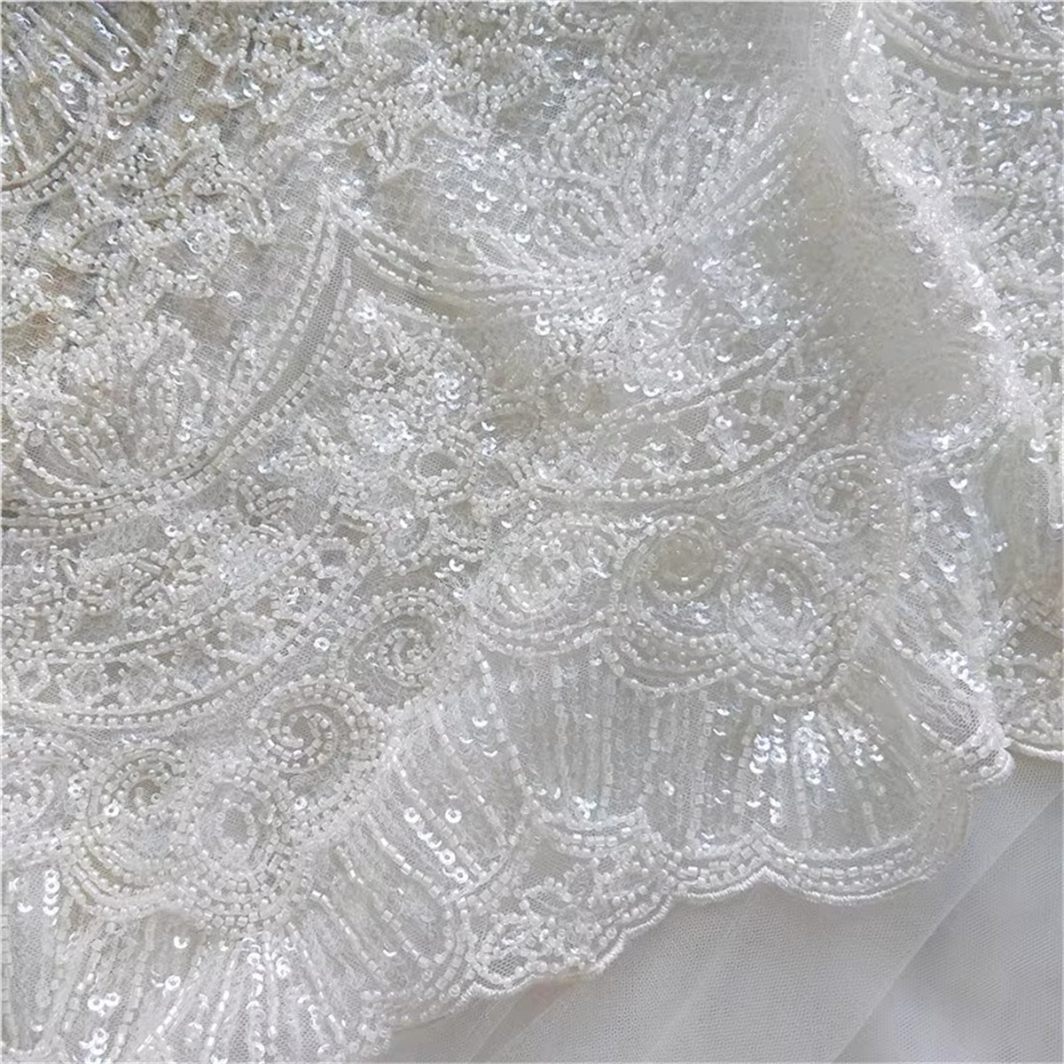 1 Yard Luxury Heavy Beaded Bridal Lace Fabric