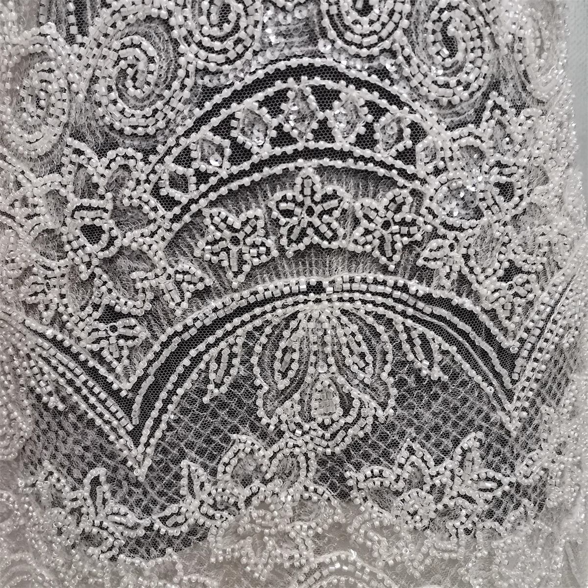 1 Yard Luxury Heavy Beaded Bridal Lace Fabric
