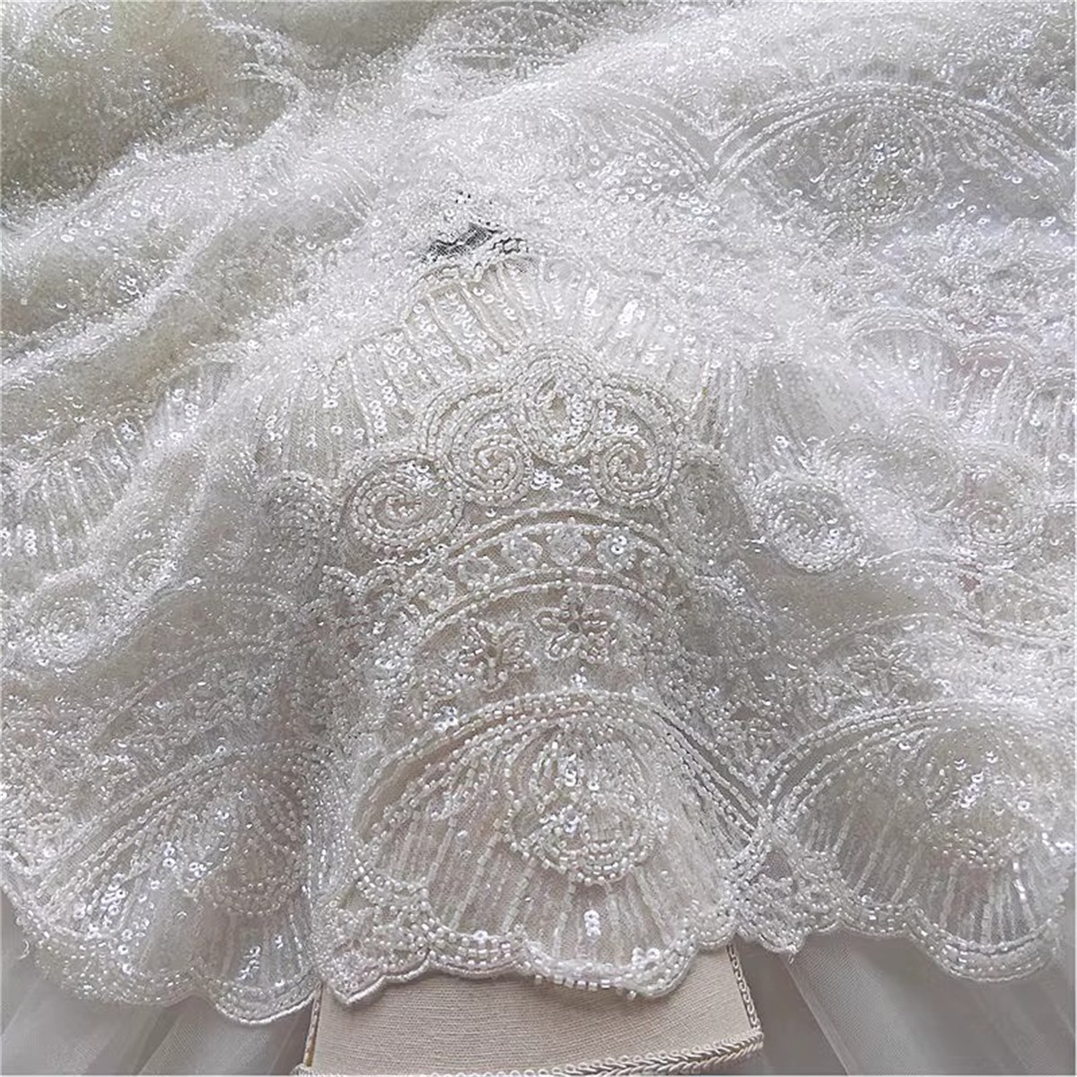 1 Yard Heavy Beaded Bridal Lace Fabric (Off White)