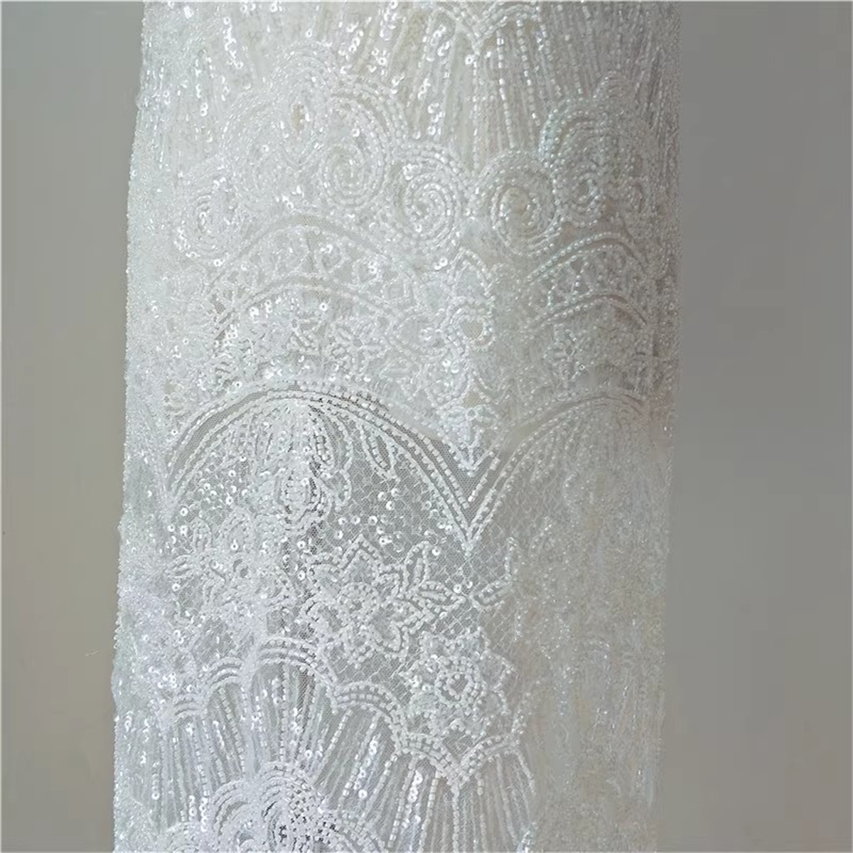 1 Yard Heavy Beaded Bridal Lace Fabric (Off White)