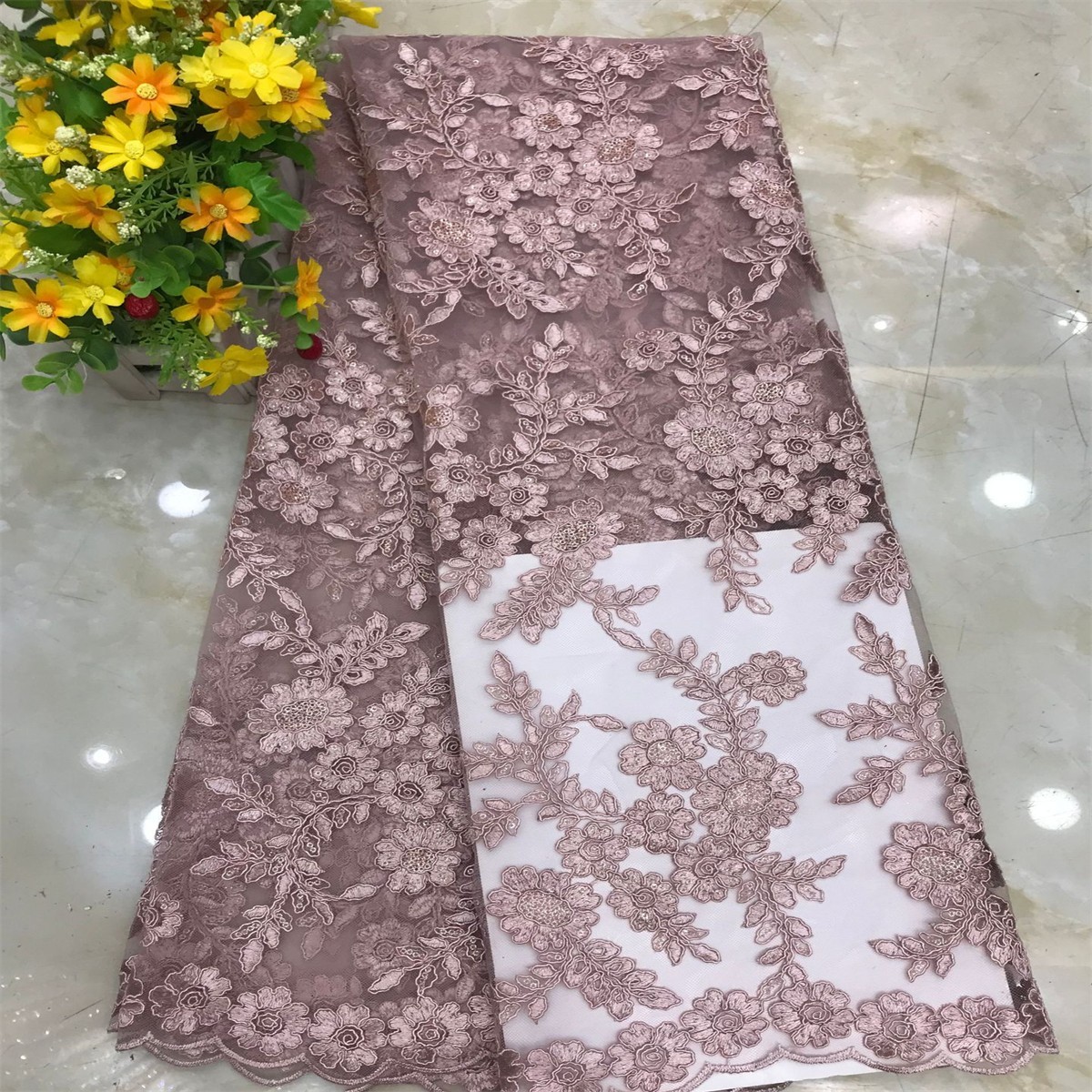 5 Yards Corded Sequin Embroidered Lace Fabric for Wedding & Evening Gowns