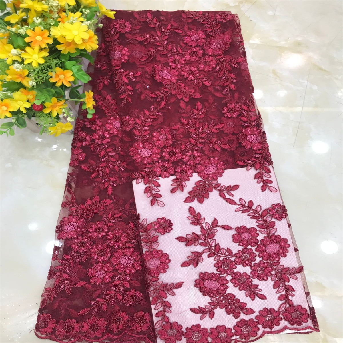 5 Yards Corded Sequin Embroidered Lace Fabric for Wedding & Evening Gowns