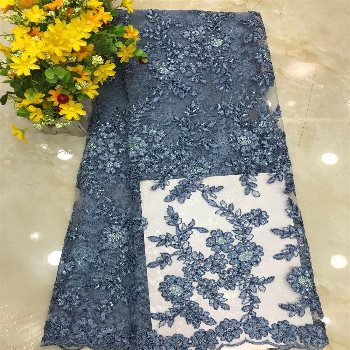 5 Yards Corded Sequin Embroidered Lace Fabric for Wedding & Evening Gowns