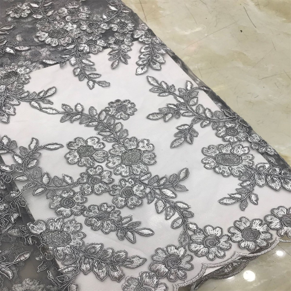 5 Yards Corded Sequin Embroidered Lace Fabric for Wedding & Evening Gowns