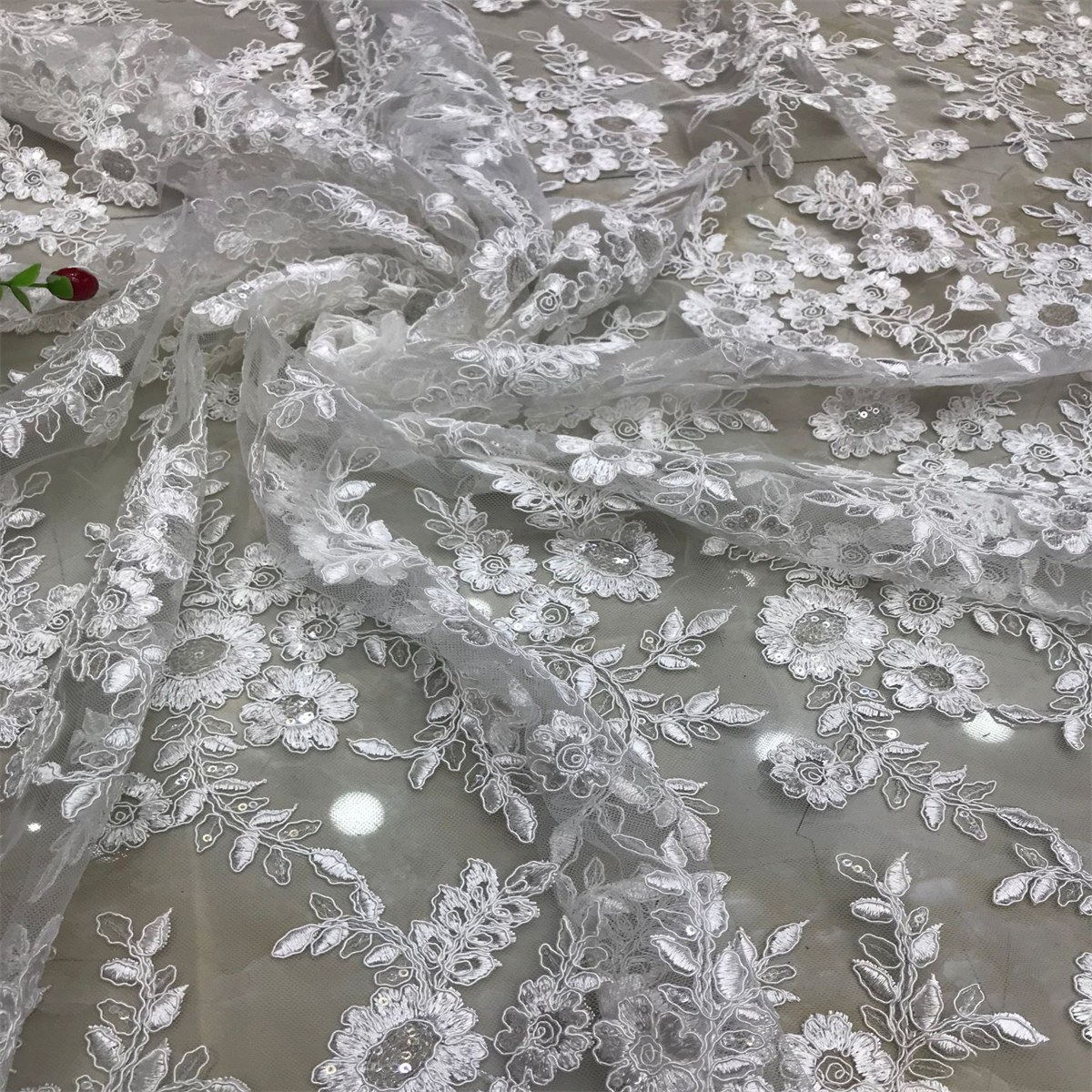 5 Yards Corded Sequin Embroidered Lace Fabric for Wedding & Evening Gowns