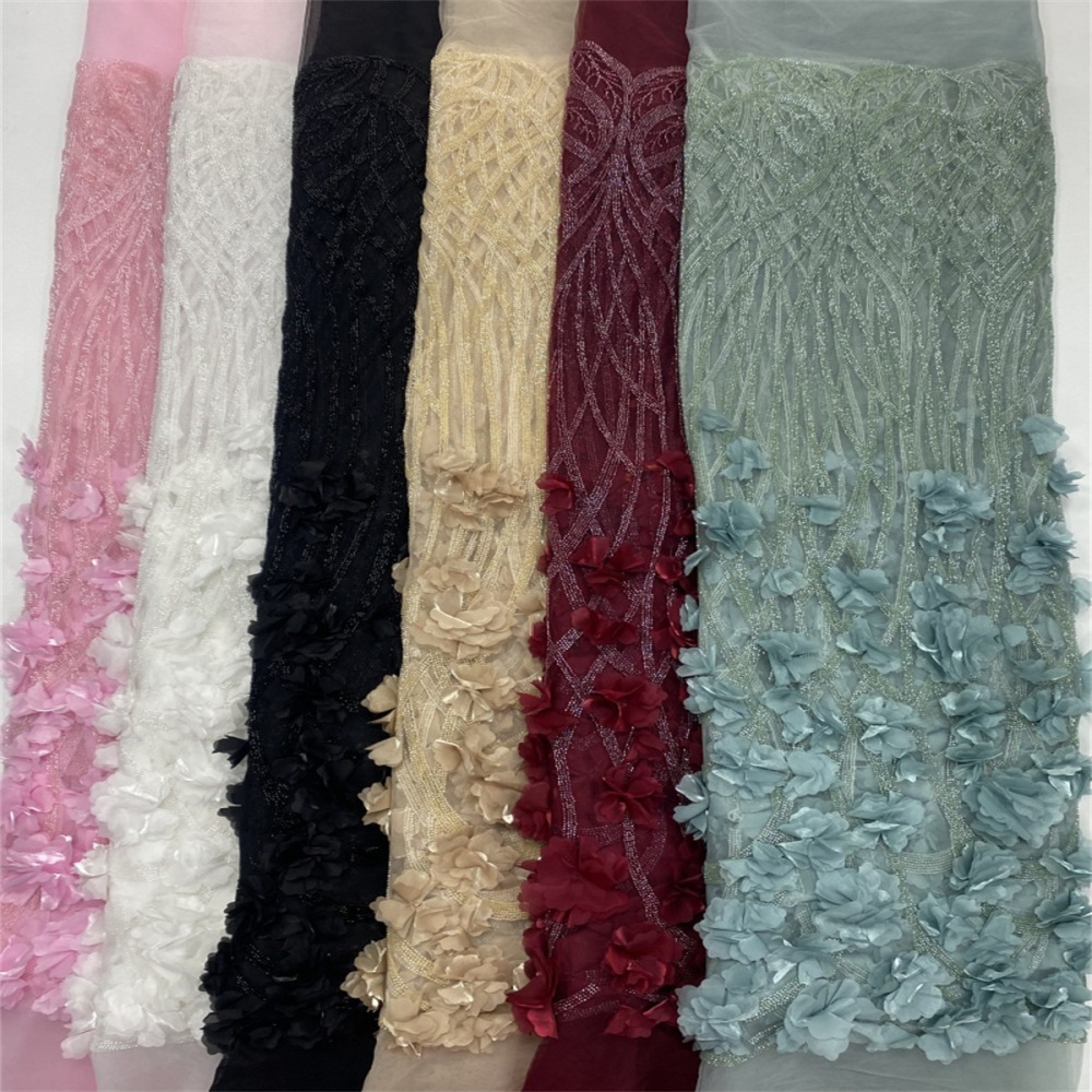 1 Yard Luxury White Sequin Crystal Pearl Beaded Embroidered Bridal Lace Fabric for Wedding & Evening Gowns TDD462