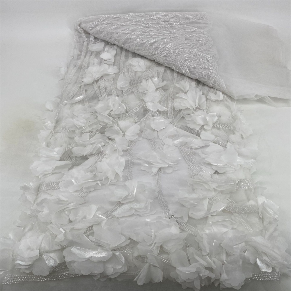 1 Yard Luxury White Sequin Crystal Pearl Beaded Embroidered Bridal Lace Fabric for Wedding & Evening Gowns TDD462