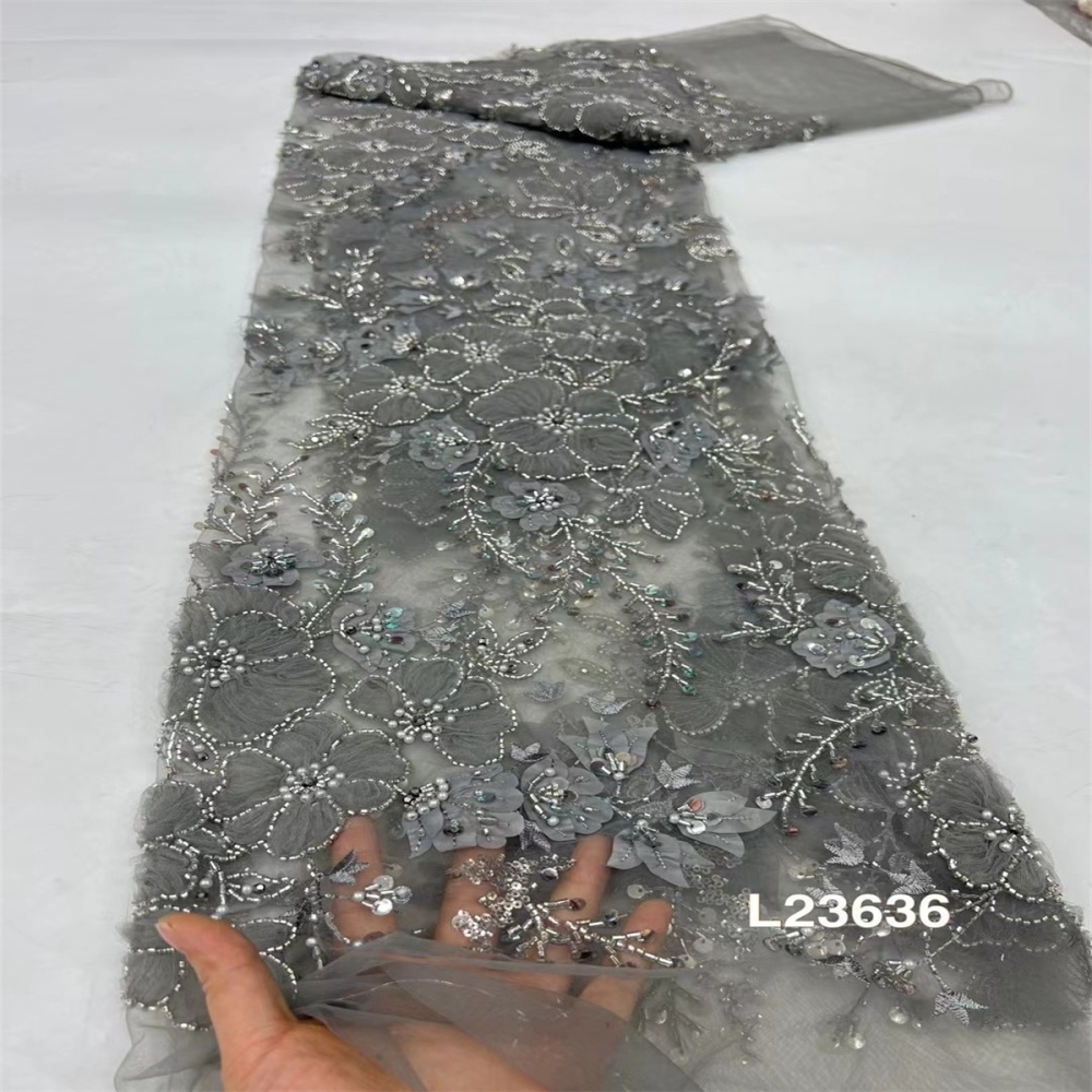 1 Yard Luxury White Sequin Crystal Pearl Beaded Embroidered Bridal Lace Fabric for Wedding & Evening Gowns TDD471