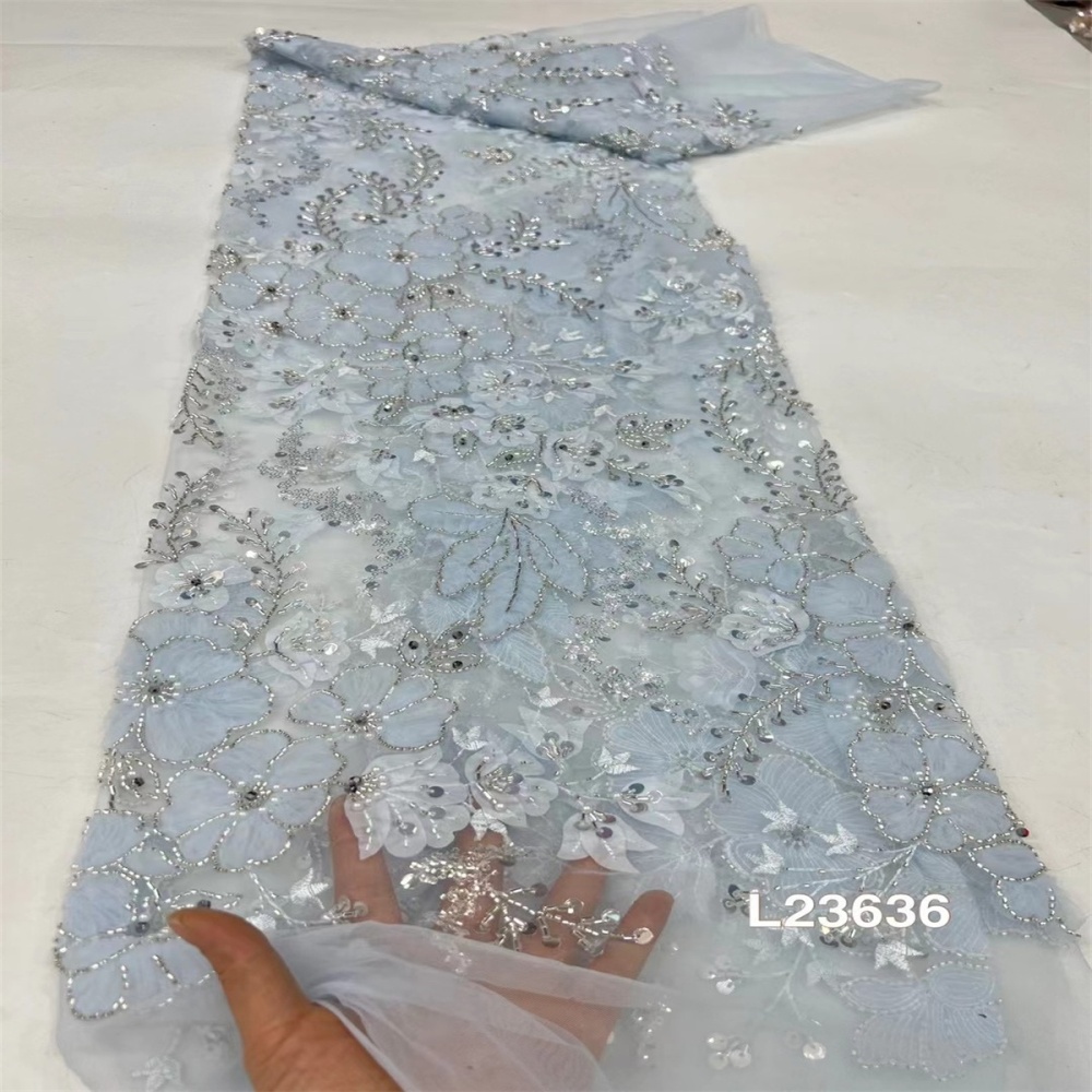 1 Yard Luxury White Sequin Crystal Pearl Beaded Embroidered Bridal Lace Fabric for Wedding & Evening Gowns TDD471