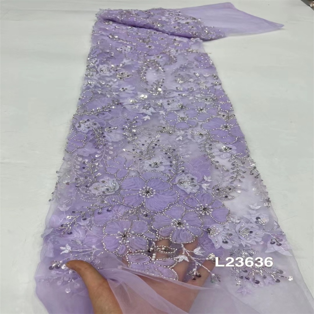 1 Yard Luxury White Sequin Crystal Pearl Beaded Embroidered Bridal Lace Fabric for Wedding & Evening Gowns TDD471
