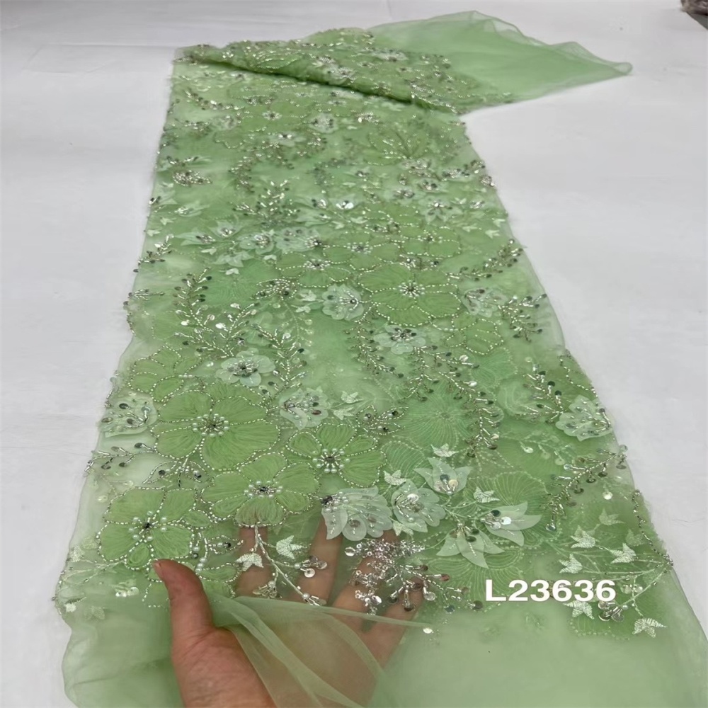1 Yard Luxury White Sequin Crystal Pearl Beaded Embroidered Bridal Lace Fabric for Wedding & Evening Gowns TDD471