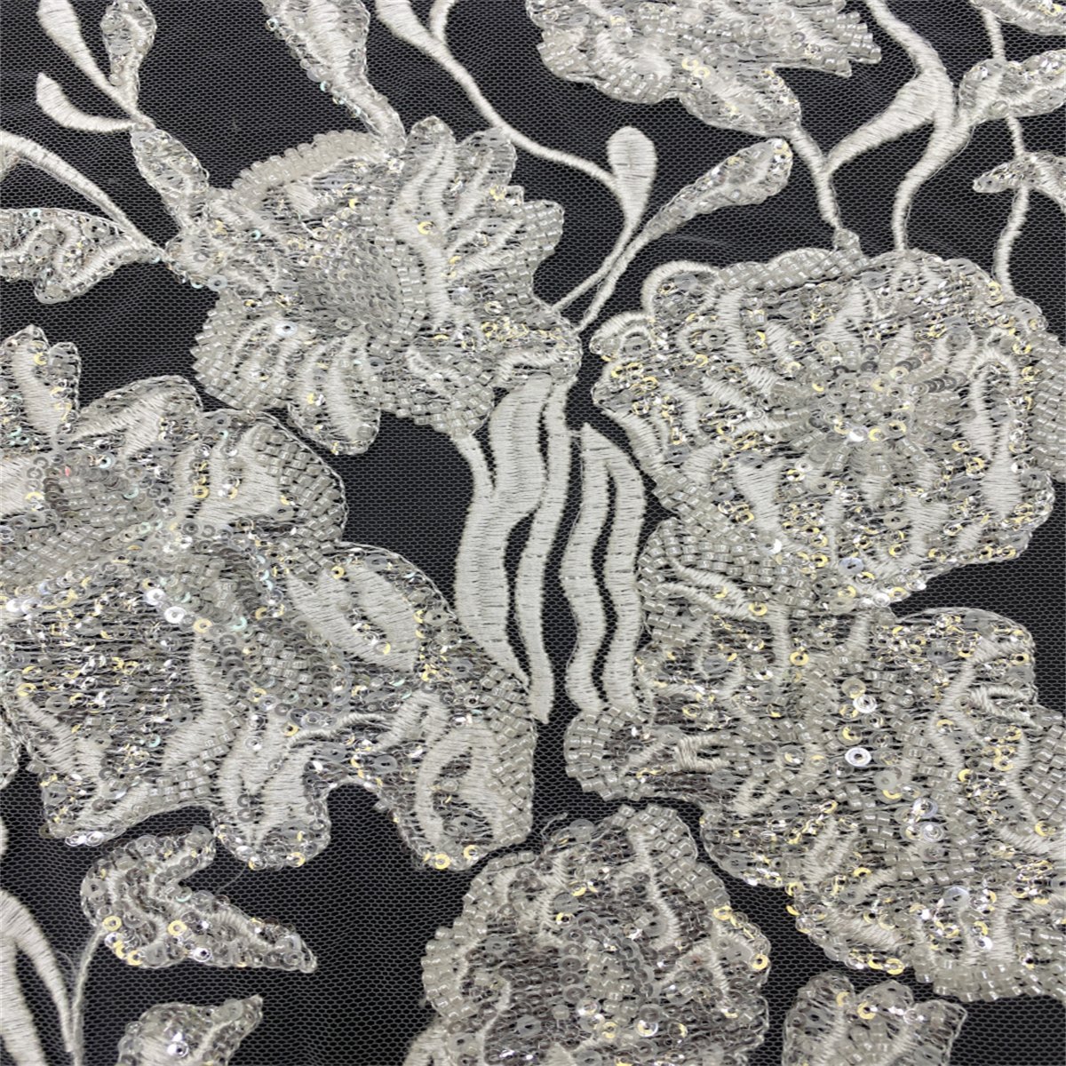 1 Yard Luxury White Sequin Crystal Pearl Beaded Embroidered Bridal Lace Fabric for Wedding & Evening Gowns TDD465