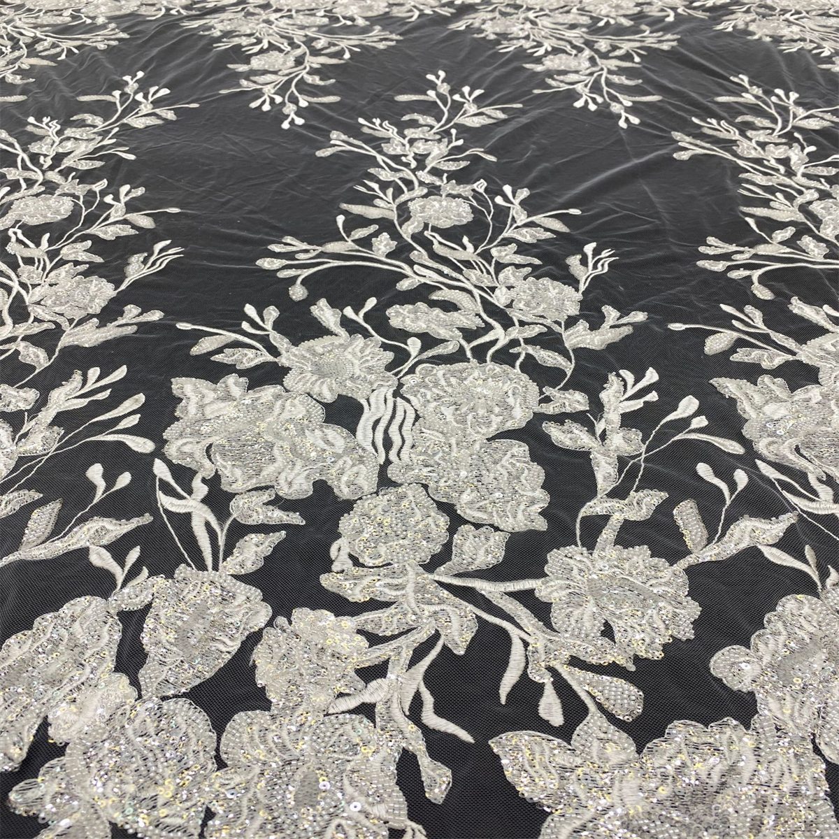 1 Yard Luxury White Sequin Crystal Pearl Beaded Embroidered Bridal Lace Fabric for Wedding & Evening Gowns TDD465