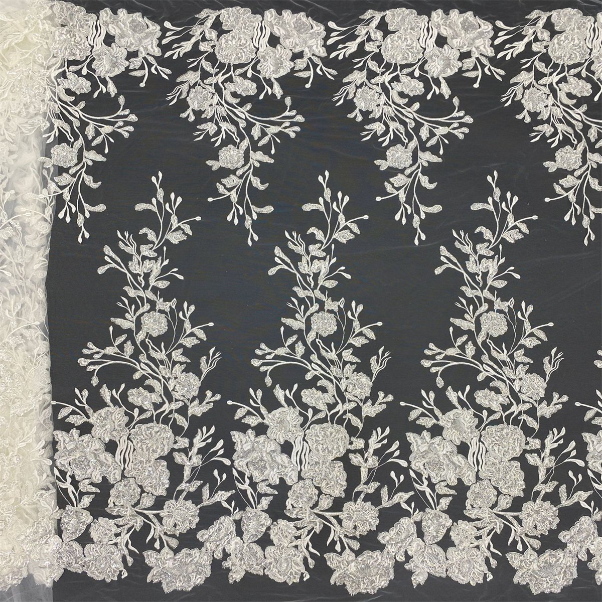 1 Yard Luxury White Sequin Crystal Pearl Beaded Embroidered Bridal Lace Fabric for Wedding & Evening Gowns TDD465