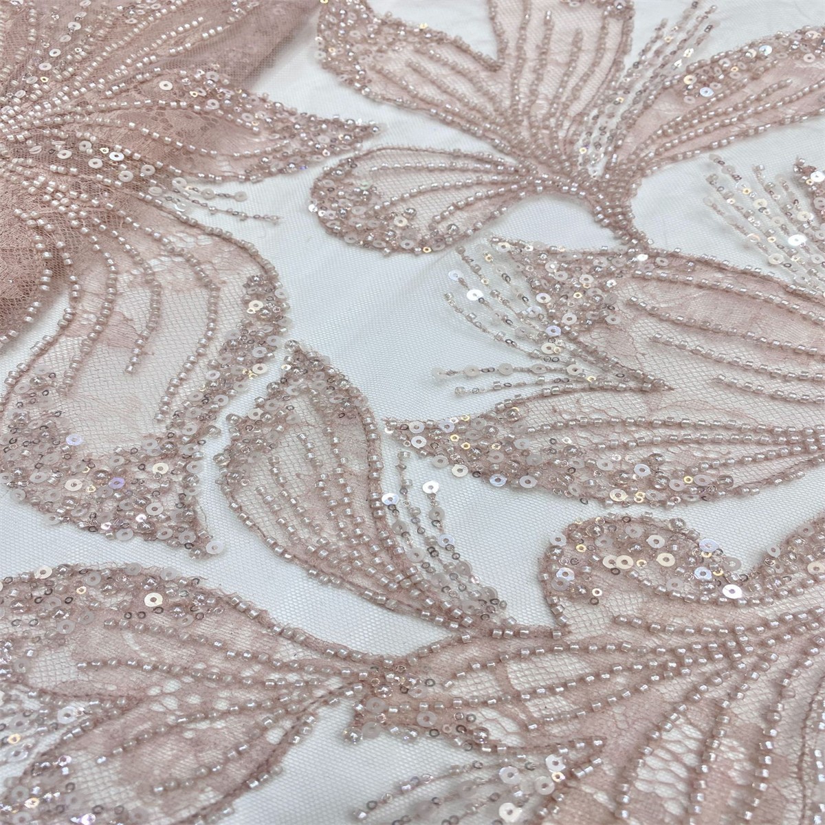 1 Yard Luxury White Sequin Crystal Pearl Beaded Embroidered Bridal Lace Fabric for Wedding & Evening Gowns