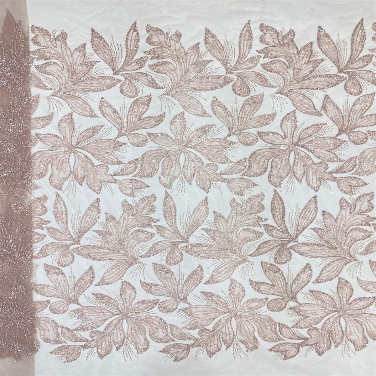 1 Yard Luxury White Sequin Crystal Pearl Beaded Embroidered Bridal Lace Fabric for Wedding & Evening Gowns