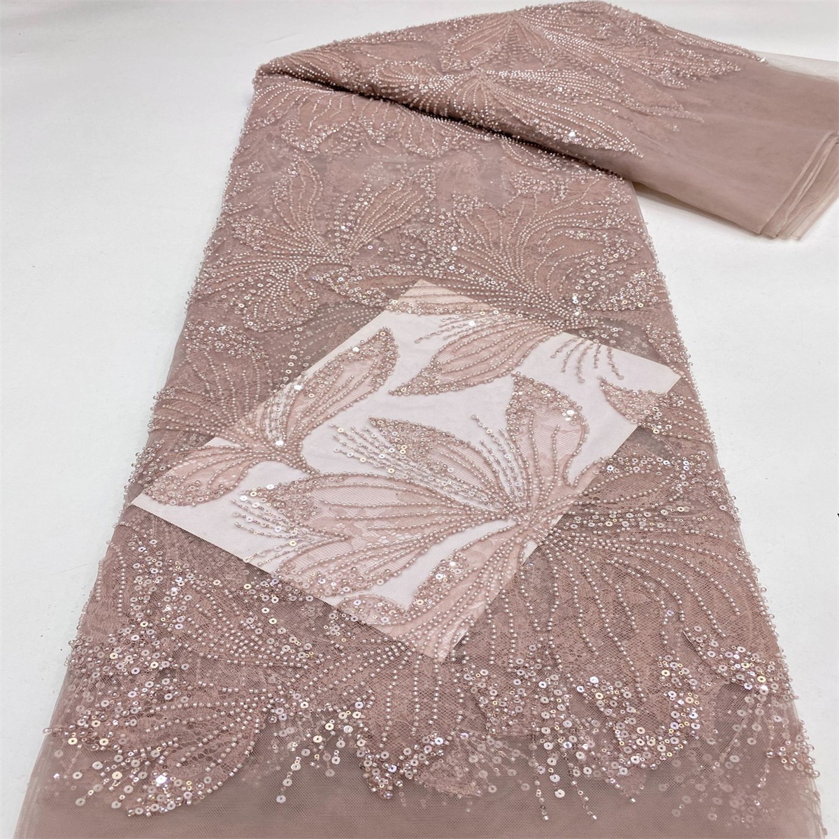 1 Yard Luxury White Sequin Crystal Pearl Beaded Embroidered Bridal Lace Fabric for Wedding & Evening Gowns
