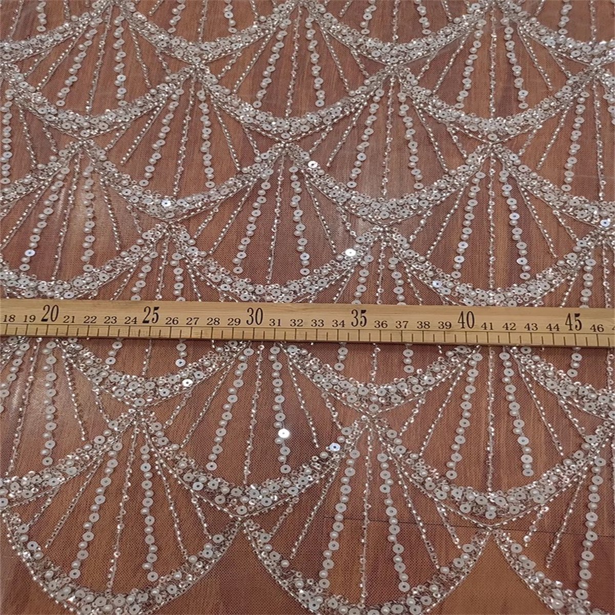 1 Yard Beaded Mesh Fabric, Beaded Wedding, Bridal Fabric, Embellished Tulle Fabric with Beads, Pearls & Sequins | Love in Lace | NO. RX094