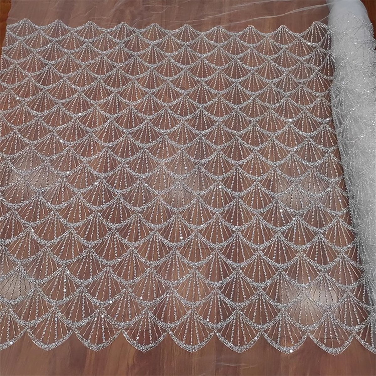 1 Yard Off White Crystal Pearl Beaded Bridal Lace Fabric – Luxury Wedding Gown and Bridal Dress Material